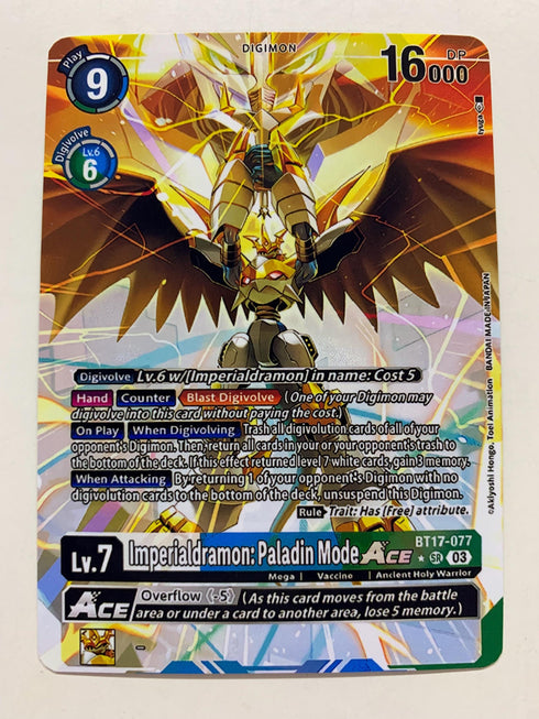 Imperialdramon: Paladin Mode Ace BT17-077 (Alternate Art) | FULL HOLO | Orica PROXY