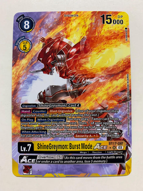 ShineGreymon: Burst Mode Ace BT17-041 (Alternate Art) | FULL HOLO | Orica PROXY