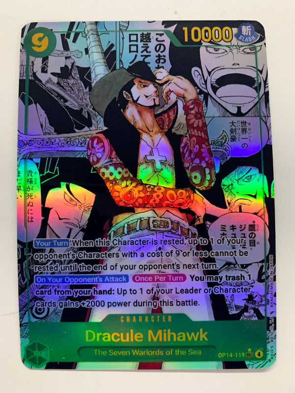 Dracule Mihawk OP14-119 (Alternate Art) | FULL HOLO | Orica PROXY