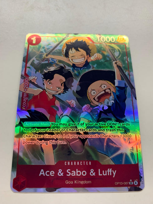 Ace Sabo Luffy OP13-007 (Alternate Art) | FULL HOLO | Orica PROXY