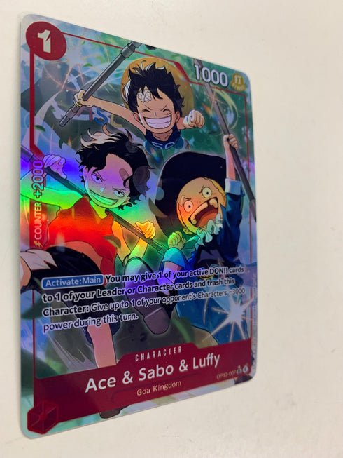 Ace Sabo Luffy OP13-007 (Alternate Art) | FULL HOLO | Orica PROXY