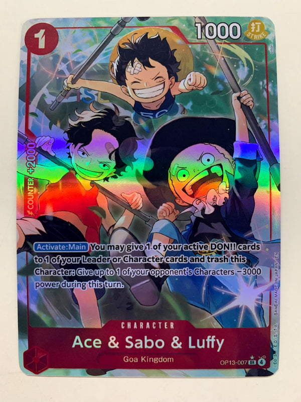 Ace Sabo Luffy OP13-007 (Alternate Art) | FULL HOLO | Orica PROXY